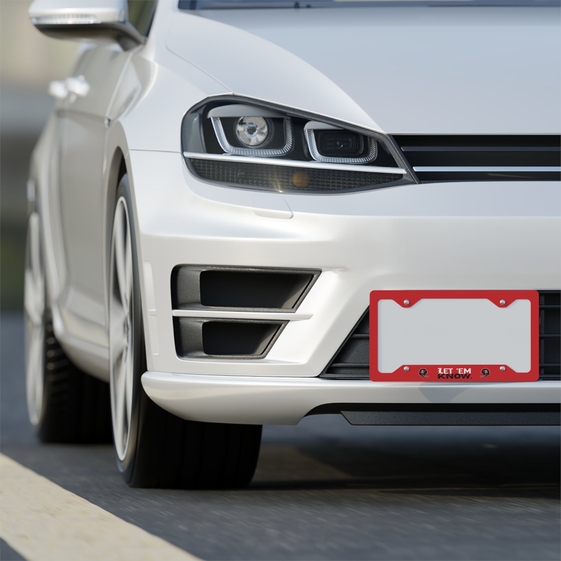 Metal License Plate Frame; Let 'em Know