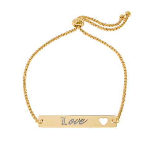 Adjustable Flat Cutout Heart Bar Bracelet (Engraving)