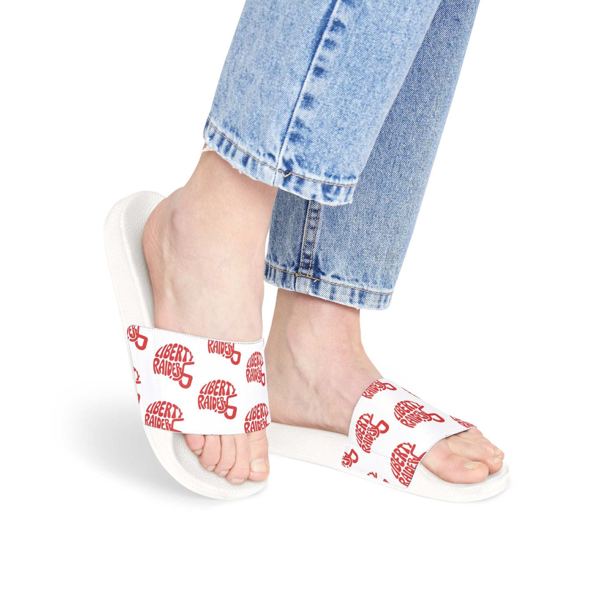 Women's Removable-Strap Slides - Liberty Raiders "Football Helmet"