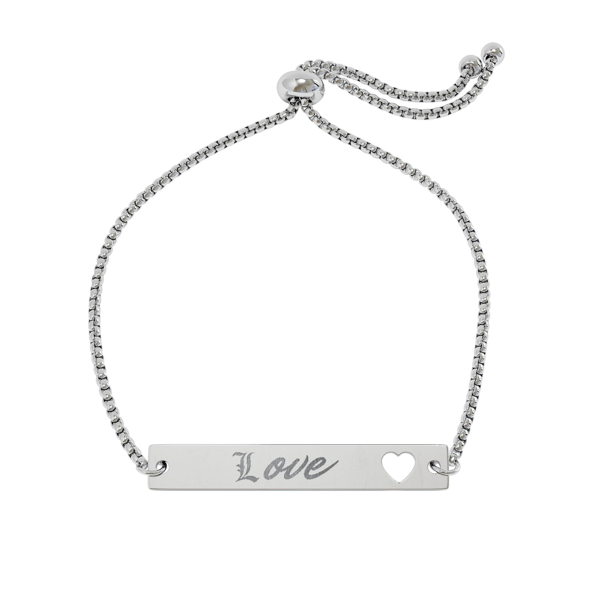 Adjustable Flat Cutout Heart Bar Bracelet (Engraving)