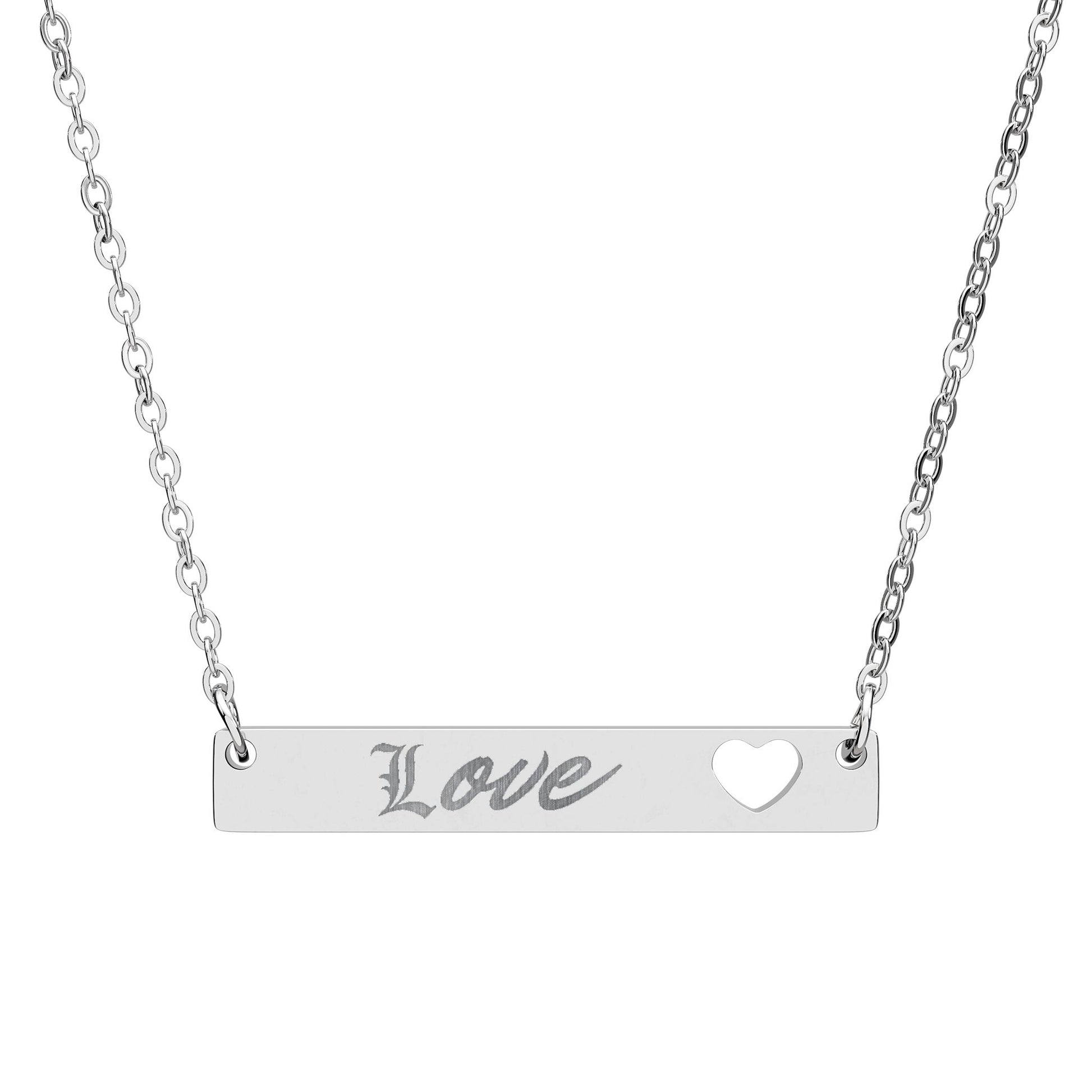 Cutout Heart Bar Necklace (Engraving)